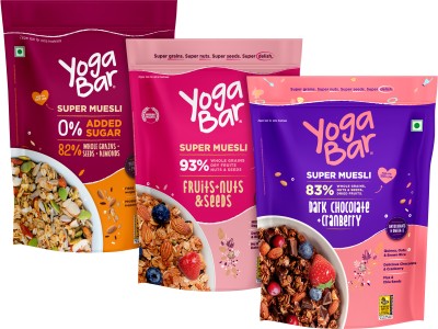 Yogabar Wholegrain Breakfast Muesli |Fruits Nuts and Seeds | Dark Chocolate Cranberry |No Sugar Super Muesli |400gm Each Box(3 x 400 g)