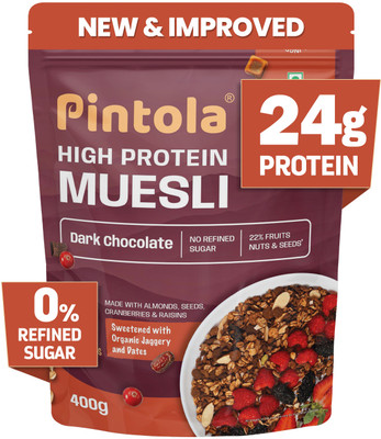 Pintola High Protein (24g) Muesli - Dark Chocolate & Cranberry, with zero refined sugar Pouch(400 g)