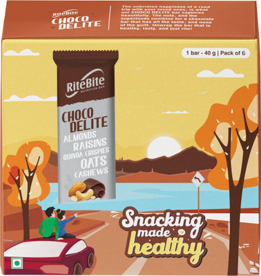 RiteBite Choco Delite Nutrition Bar with Oats, Almonds & Dark Chocolate | No Cholesterol Box(6 x 40 g)