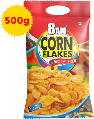8AM Corn Flakes, Crunchy & Tasty Snack, Breakfast Cereal Delicious and Nutritious Pouch(500 g)