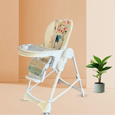 POLKA TOTS Kids Cream Portable Baby Dinning Table High Chair with Footrest (Elephant Print)(Cream_Elephant Design)