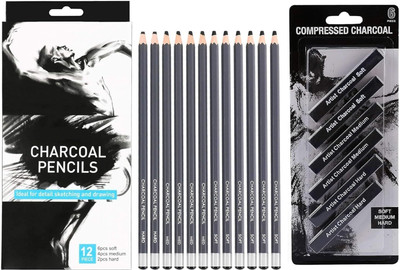 ART RANGER Compressed Charcoal Soft Medium and Hard Charcoal Pencils Drawing, Sketching, Shading Stick(Pack of 18)