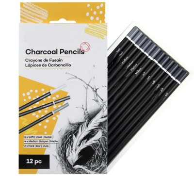 Gold Leaf Natural Charcoal Pencil 6pcs Soft, 4pcs Medium, 2pcs Hard Stick(Pack of 12)