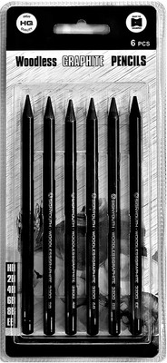 Qatalitic Compressed Charcoal Woodless Graphite Black Charcoal Pencil Set of 6 For Sketching Shading Drawing Stick(Pack of 6)