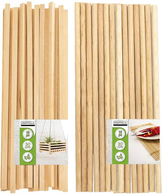 KRAFTEELA Natural Charcoal Wooden Dowel Rod (8mm/12 inch) Unfinished Natural Hardwood Sticks Square & Round Stick(Pack of 32)