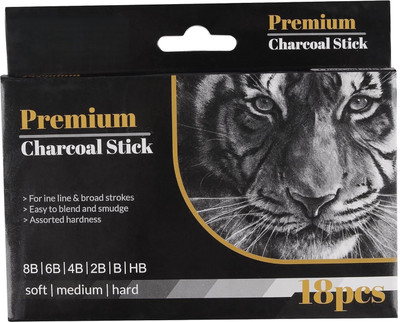 CHROME Compressed Charcoal Premium Drawing Shading Smooth Charcoal Sticks 8B,6B,4B,2B,B,HB Soft,Medium,Hard Stick(Pack of 18)