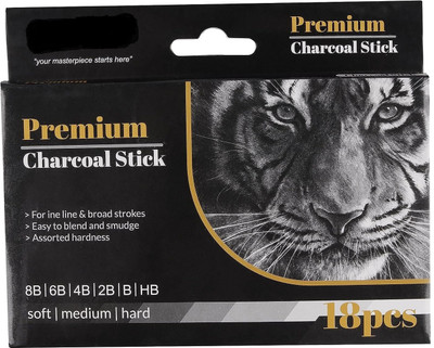 CHROME Compressed Charcoal Premium Drawing Shading Smooth Charcoal Sticks 8B,6B,4B,2B,B,HB Soft,Medium,Hard Stick(Pack of 18)