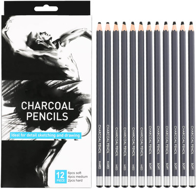 URBAN BOX Natural Charcoal 12 Pc Charcoal Pencils Drawing Set for Drawing,Sketching,Shading,Artist Pencils Stick(Pack of 12)