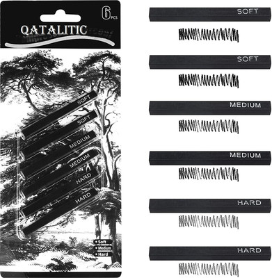 Qatalitic Compressed Charcoal 6 pc. Graphite Stick, Black Soft / Medium / Hard for Shading, Sketching, Drawing Stick(Pack of 6)