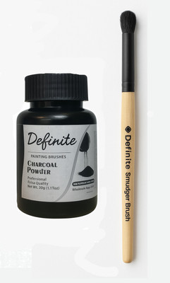 Definite Compressed Charcoal Charcoal Powder 30 Grams with Charcoal Spreader Brush for Sketching Drawing Stick(Pack of 1)