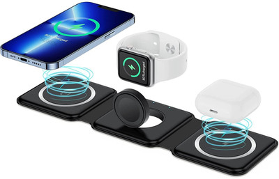 FRYSKA 15W 3-In-1 Wireless Fast Charging Station Foldable Strong Magnetic Stand Charging Pad