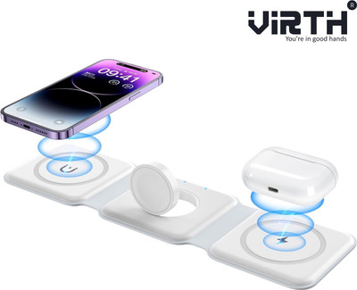 VIRTH 3 in1 Magnetic Foldable MagSafe Compatible Wireless Charger for iPhone & Airpods Charging Pad