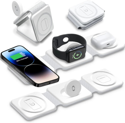 Oyrlize 3 in 1 Magnetic Foldable MagSafe Wireless Charger for iPhone 16 to 12 Series Charging Pad