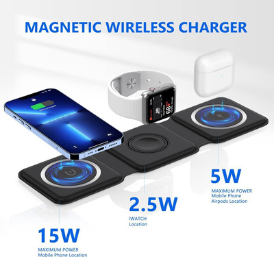 GUG 3 in 1 Wireless Fast Charger Foldable Magnetic Travel Charger Station Charging Pad