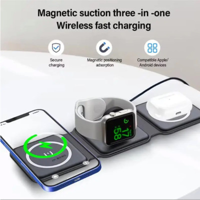 Aklin Boky 15W Fast Charging 3 IN 1 Foldable Magnetic Wireless Charger Charging Pad