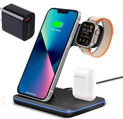 unigenaudio UNIDOCK 3-IN-1 Wireless Charging Station For iWatch Airpods iPhone/Samsung [With 18W Adqapter] Charging Pad