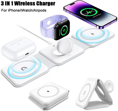 MI-STS 3in1 Foldable Wireless Magnetic Pad Compatible for Phone15/Max/14 Watch Pods PRO Charging Pad