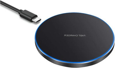Talabat Fast and Reliable Round Black Wireless Charger for All Devices Charging Pad
