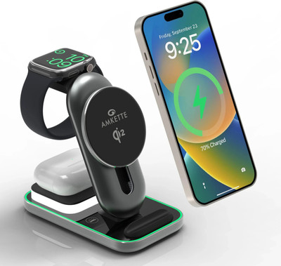AMKETTE PowerPro Air 920, 3-in-1 Qi2 23W Magsafe Wireless Charger Charging Pad