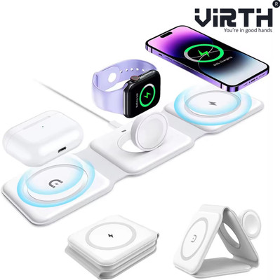 VIRTH 3-in-1 Wireless Charger 15W Magnetic Foldable Station for iPhone, Airpods iwatch Charging Pad