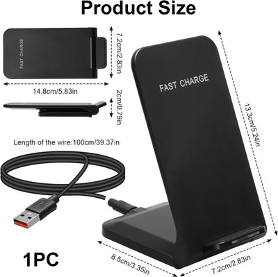 Cokoeye 15W Foldable Fast Wireless Charging Stand Adjustable Desktop Charger with Type-C Charging Pad