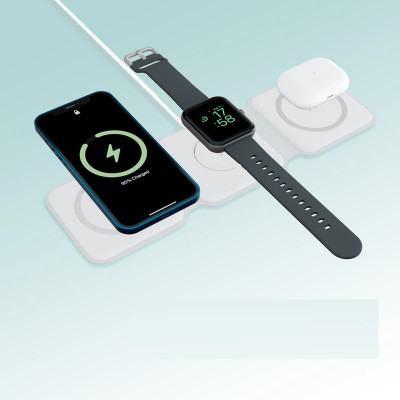 Techpunch 3-in-1 Magnetic Foldable Wireless Charger Station for All Smartphones Charging Pad