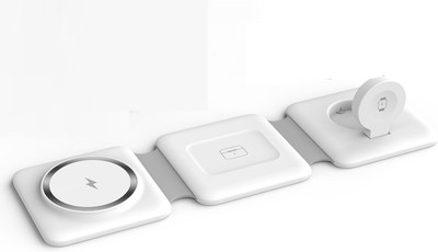 RENTOOR Wireless 3-in-1 Magnetic Foldable Charger Station for Phone and Watch Charging Pad