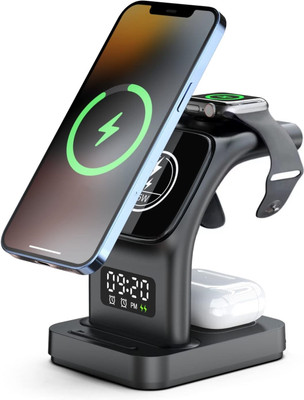 SKOON 3 in 1 Magnetic Wireless Charging Station & Alarm Clock & Night Light Charging Pad
