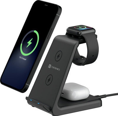 Portronics Freedom Trio 15w 3 in 1 Desktop Wireless Charger for QI Enable Devices Charging Pad