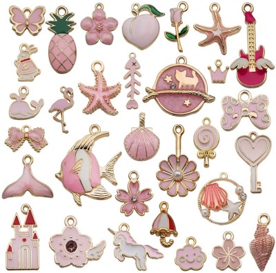 ELEPHANTBOAT 31pcs DIY Jewelry Making Pendent Kit Lovely Enamel Charms Pendents Gold Metal Charm Set(Pack of 31)