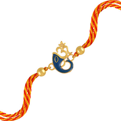 Gem O Sparkle Fashion Gold Plated Enamel OM Ganesha Design Mauli Thread Rakhi Brass Floating Charm