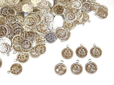 Nirvify Lightweight Maha Lakshmi Kasu Silver Coins Embroidery Metal Charm Set(Pack of 100)