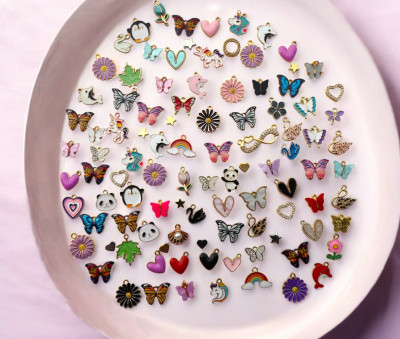 ELCETRATD JEWELLERY shimmering beautiful any random 12 charms combo Brass Charm Set(Pack of 12)