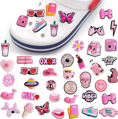HANNEA Clog Slippers Charms Assorted Lovely Pink Clog Slipper Charms Shoe Lace(Pink Set of 1)