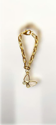MOREL STURDY GOLD CHAIN WITH MARBLE DESIGN DIAMOND BUTTERFLY SHAPE PENDANT WATCH CHARM Metal Charm Set