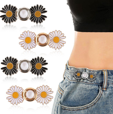 HASTHIP Adjustable Waist Tightener Clip Set Chic Flower Design Jeans Button Pins Metal Charm Set