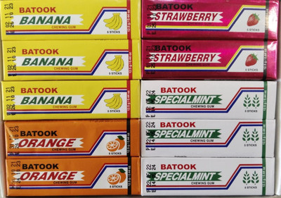 batook Chewing Gum Variety Flavours 5 Pieces Each Flavours (20 X 12.5g) Orange, Special Mint, Strawberry, Banana Chewing Gum(250 g)