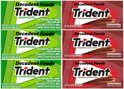 Decadent Foods Trident Sugar Free Gum | Refreshingly Long Lasting | Watermelon & Cinnamon Flavor Chewing Gum(6 x 26 g)
