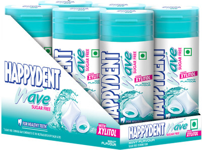 Happydent Wave, Xylitol Sugarfree Mint Flavour, Bubble Gum Bottle Pack Mint Chewing Gum(8 x 28.9 g)