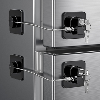 BAREPEPE Child Safety Device Refrigerator Door Lock With 2 Keys & Adhesives Pack of 2(Black)