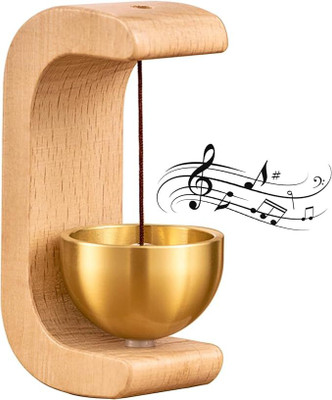 Milini Beech Wooden Door Chime with Brass Bell Magnetic Self-Adhesive Doorbell, Wireless Door Chime(1 Tune)