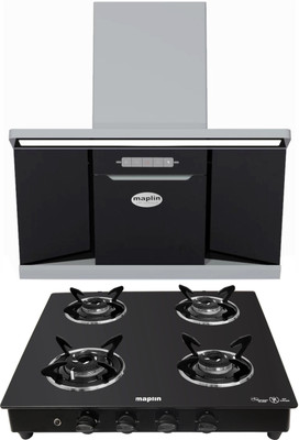 Maplin Combo of Auto Ignition Gas Cooktop SC4B and W90 (90cm) Auto Clean Wall Mounted Black 1400 CMH Chimney
