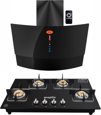 SURYA Combo of Kitchen Chimney SUGO90 + 3 Burner Gas Cooktop GH04 Black Auto Clean Wall Mounted Black 1400 CMH Chimney