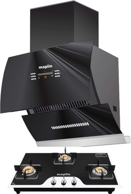 Maplin Combo of Gas Cooktop model GH04 Prima & Kitchen Chimney VC90 (3 Feet) Auto Clean Wall Mounted Black 1400 CMH Chimney