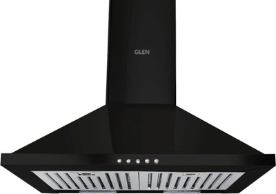 Glen Chimney Mia BLK 60 1100M3 BF LTW Pyramid 60 cm| Baffle Filter | Low Noise Wall Mounted Black 1100 m3/h Chimney