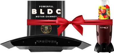 BLOWHOT Evana 90cm 1600m3/h Powerful Suction, BLDC Motor, Speed Control Filterless Auto Clean Wall Mounted Black 1600 CMH Chimney