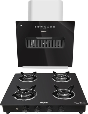 Maplin Combo of Auto Ignition Curve Gas Cooktop Surya04 and NS01 (60cm) Auto Clean Wall Mounted Black 1400 CMH Chimney