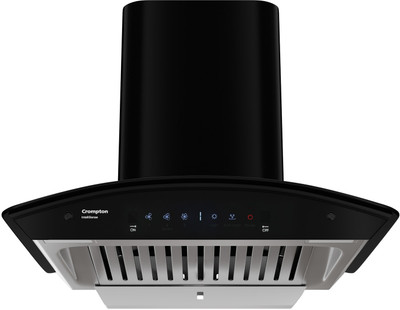 Crompton CHD-ISC60BFE-EC Auto Clean Curved Glass 60 cm| Intelli Auto Clean| Low Noise Wall Mounted Black 1417 CMH Chimney