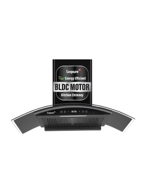 LIVPURE ETERNA-BLDC-90-FL-HAC 1600 CMH 90 cm Curved Shape BLDC Motor Auto Clean Powerful Suction Filterless Touch & Gesture Control Low Noise Wall Mounted Chimney Auto Clean Chimney(Wall Mounted, Black)