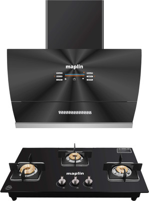 Maplin Combo of Voice Chimney VC90 + 3 Burner Gas Cooktop GH03 Auto Clean Wall Mounted Black 1400 CMH Chimney